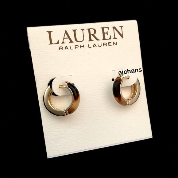 Lauren Ralph Lauren Tortoise Huggie Hoop Earrings - Reversible - Picture 3 of 5